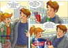 A comic strip showing a couple shopping for batteries in a supermarket aisle. Produktbild-Vorschau