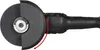 A close-up view of a black angle grinder with a protective guard and a red arrow indicating movement. Produktbild-Vorschau