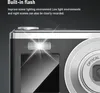 Close-up of a digital camera with its built-in flash activated, highlighting its low-light capabilities. Produktbild-Vorschau