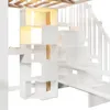 A close-up view of a white bunk bed with integrated shelving and stairs. Produktbild-Vorschau