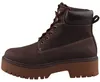 Auf dem Bild ist ein brauner Stiefel zu sehen der aus Leder gefertigt ist. Der Stiefel wird von der linken Seite gezeigt mit einer dunklen Sohle. Produktbild-Vorschau