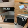 A collage of four images showing different aspects of an electronic RFID sensor cabinet lock system, including installation and usage. Náhled obrázku produktu