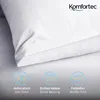 A close-up view of a white pillowcase with marketing icons and text at the bottom. Produktbild-Vorschau