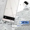 A clear phone case is shown on a cracked concrete surface, with graphics highlighting its protective features. Anteprima dell’immagine prodotto