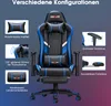 A gaming chair with various features highlighted by text overlays and inset images. Podgląd zdjęcia produktu