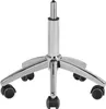 A close-up view of a chrome office chair base with five black casters. Náhled obrázku produktu