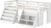A white loft bed with integrated shelves and stairs. Voir les images du produit