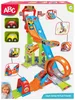A toy car race track with cars, presented on a box with graphics and text. Voir les images du produit
