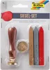 A product package for a wax seal set, showing the contents inside a clear plastic blister pack. Voir les images du produit