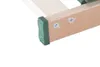 A close-up view of the corner of a wooden bed frame with a green protective cap and screws. Produktbild-Vorschau