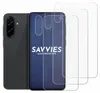A smartphone and several screen protectors are displayed against a white background. Produktbild-Vorschau