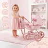 Rosa Puppenwagen mit Tragetasche und Korb – Klappbare Produktbild-Vorschau 2