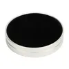 A close-up, studio shot of a round, silver-colored camera lens cap with a black center, isolated on a white background. Produktbild-Vorschau