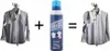A collage showing a wrinkled shirt, a can of spray, and a smooth shirt, implying the spray removes wrinkles. Produktbild-Vorschau