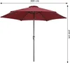 A red patio umbrella with LED lights and dimensions indicated. Produktbild-Vorschau