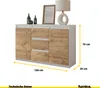 A sideboard with dimensions indicated by yellow lines and text. Produktbild-Vorschau