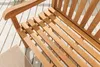 Close-up view of a wooden garden bench on a wooden deck. Produktbild-Vorschau
