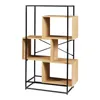 A modern, open-shelf bookcase with a black metal frame and light wood shelves. Náhled obrázku produktu