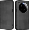 A black leather flip case for a smartphone is shown from two angles. Produktbild-Vorschau