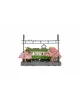 A miniature model of a train station with a green train and cherry blossom trees. Produktbild-Vorschau