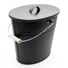A black oval ash bucket with a lid and a handle, shown against a white background. Produktbild-Vorschau