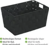 A black woven storage basket is shown against a white background with descriptive text in German and English. Anteprima dell’immagine prodotto