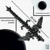 A black dragon figurine is displayed with measurement indicators and text overlays. Produktbild-Vorschau