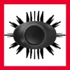 A black hair brush with bristles radiating outwards, set against a white background with a red border. Podgląd zdjęcia produktu