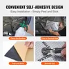 Four images showing the steps to install self-adhesive soundproofing material on a car hood. Produktbild-Vorschau