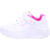 A side view of a white and pink Skechers sneaker for girls. Voir les images du produit