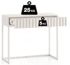 A light beige vanity table with an open drawer, showing weight capacity labels on the top and drawer. Anteprima dell’immagine prodotto