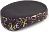 A close-up view of an oval-shaped pet bed with a dark top and a patterned side. Produktbild-Vorschau