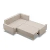 A beige sectional sofa bed is shown with the bed portion pulled out. Produktbild-Vorschau