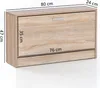 A wooden shoe cabinet with dimensions indicated by text overlays. Náhľad obrázku produktu