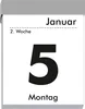 A close-up of a tear-off calendar page showing the date January 5th, Monday. Produktbild-Vorschau