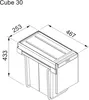 A technical drawing of a waste separation system with dimensions indicated. Voir les images du produit