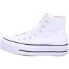 A side view of a white Converse Chuck Taylor All Star high-top sneaker with a platform sole. Voir les images du produit