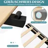 Close-up details of a bed frame, highlighting features like noise reduction and anti-slip pads. Náhľad obrázku produktu