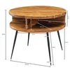A diagram of a round wooden coffee table with dimensions labeled. Voir les images du produit
