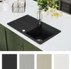 vidaXL Granitspüle mit Abtropffläche Reversibel Schwarz Produktbild-Vorschau 3