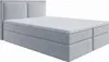 A studio shot of a light grey upholstered bed with a headboard and mattress. Produktbild-Vorschau