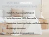 A bed with pillows and a blanket, with text overlay describing product benefits. Produktbild-Vorschau