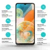 A smartphone screen protector with various features highlighted by text and icons. Produktbild-Vorschau