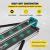 A close-up view of a tile cutter with marketing text and icons highlighting its features. Voir les images du produit