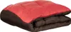 A folded sleeping bag with a red top and brown bottom, shown against a white background. Produktbild-Vorschau
