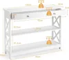 Consolle con cassetto e ripiani, MDF bianco, 100x30x80 cm Anteprima dell’immagine prodotto 2