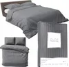 A bedding set is displayed in a collage format, showing a made-up bed, a folded duvet with pillows, and the product packaging. Produktbild-Vorschau