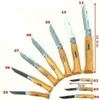 A collection of Opinel knives of various sizes, arranged diagonally and numbered. Podgląd zdjęcia produktu