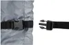 Close-up of a gray fabric with a black strap and buckle, and a separate black strap with a buckle. Produktbild-Vorschau