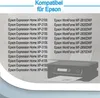 A list of compatible Epson printer models is displayed next to an image of an Epson printer. Produktbild-Vorschau